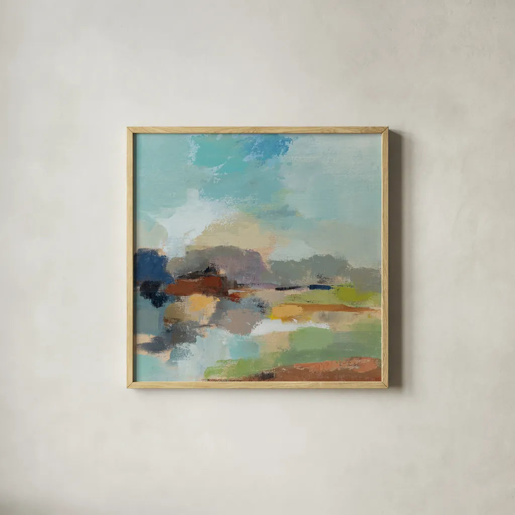 Sandy Road II by Silvia Vassileva. Shown in a natural wood glass frame for a timeless modern aesthetic. Available as an archival giclee rolled canvas, fine art paper, or poster print. SKU 86946a.