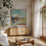 Sandy Road II by Silvia Vassileva. Shown in a natural wood frame in a cozy modern living room. Available as an archival giclee rolled canvas, fine art paper, or poster print. SKU 86946a.