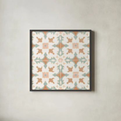 Santorini Tiles by Silvia Vassileva. Shown in a sleek black glass frame for a contemporary gallery look. Available as an archival giclee rolled canvas, fine art paper, or poster print. SKU 66892a.