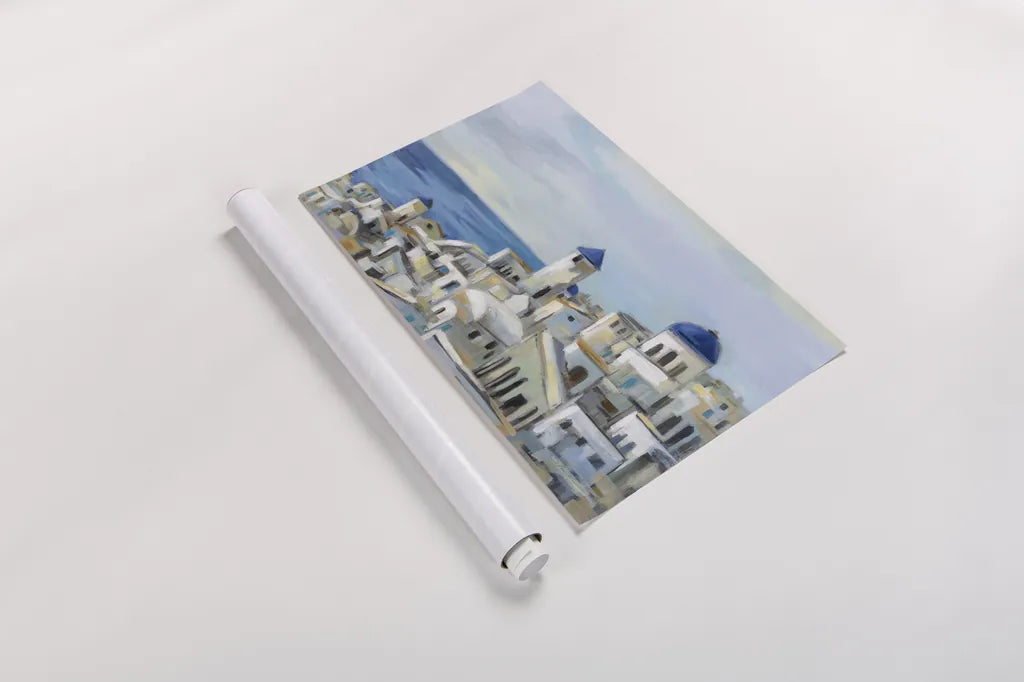 Santorini View I by Silvia Vassileva. shown as a rolled paper print. Available as archival giclee rolled canvas, fine art paper, or poster print. SKU 67909i.