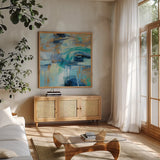 Sapphire Ring by Silvia Vassileva. Shown in a natural wood frame in a cozy modern living room. Available as an archival giclee rolled canvas, fine art paper, or poster print. SKU 35830a.