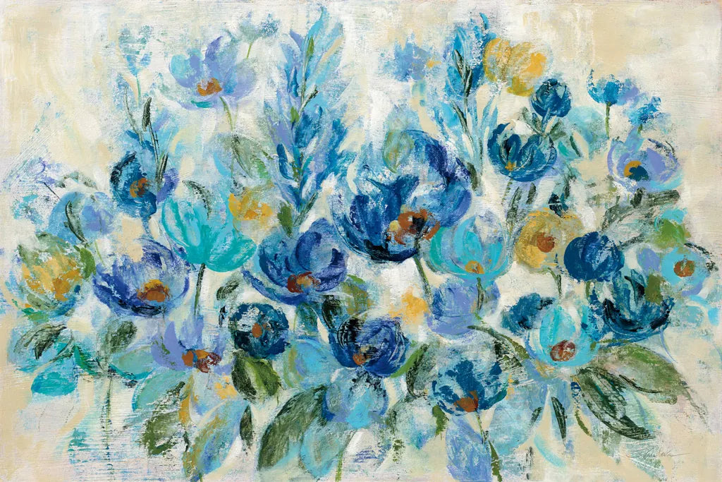 Scattered Blue Flowers by Silvia Vassileva. SKU 35309i. Archival Giclee Fine art print for wall decor.