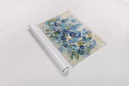 Scattered Blue Flowers by Silvia Vassileva. shown as a rolled paper print. Available as archival giclee rolled canvas, fine art paper, or poster print. SKU 35309i.