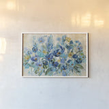 Scattered Blue Flowers by Silvia Vassileva. shown as a paper print in a white frame. Available as a archival giclee rolled canvas, fine art paper, or poster print. SKU 35309i.