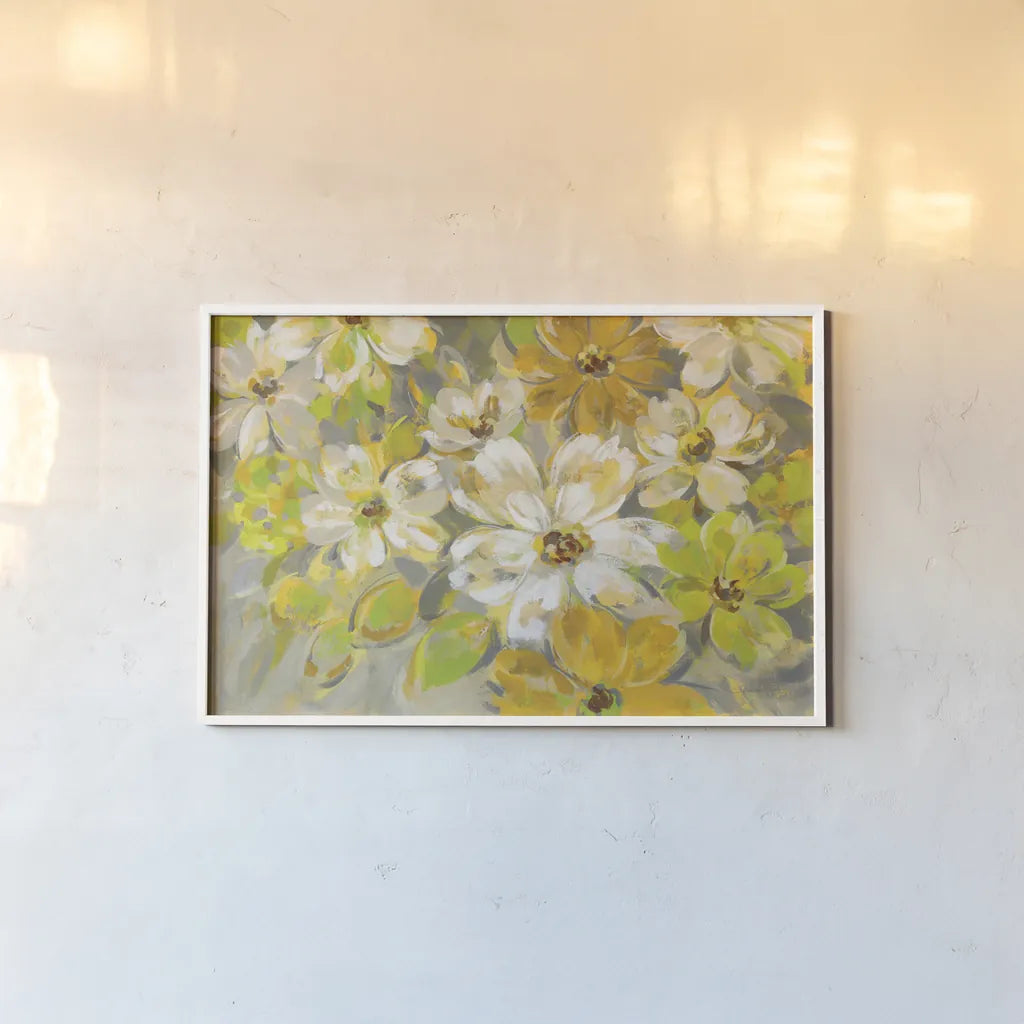 Scattered Spring Petals by Silvia Vassileva. shown as a paper print in a white frame. Available as a archival giclee rolled canvas, fine art paper, or poster print. SKU 33969i.
