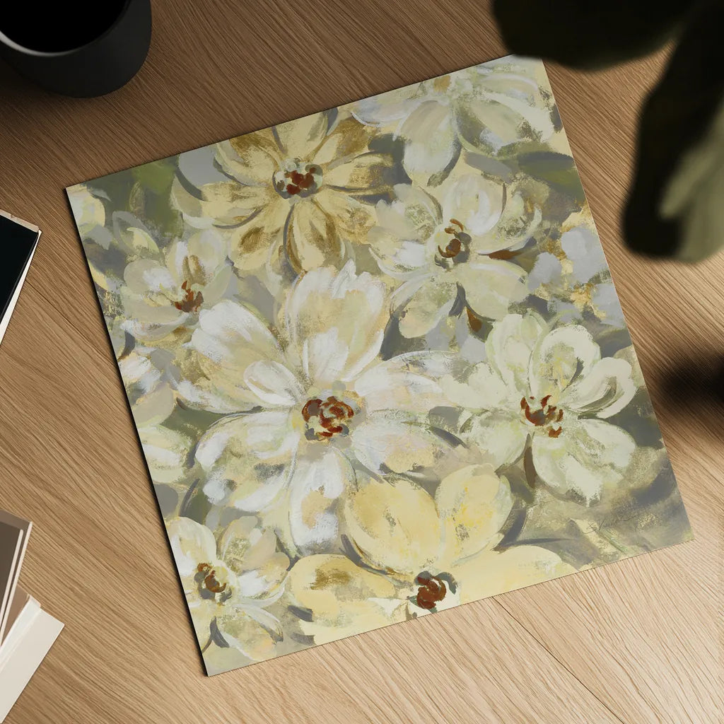 Scattered Spring Petals Neutral Gray Crop by Silvia Vassileva. Shown as a detailed flat fine art print, highlighting archival giclee quality. Available as an archival giclee rolled canvas, fine art paper, or poster print. SKU 49536a.