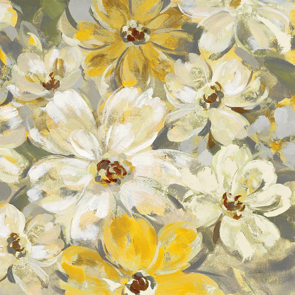 Scattered Spring Petals Yellow Gray Crop by Silvia Vassileva. SKU 34440a. Archival Giclee Fine art print for wall decor.