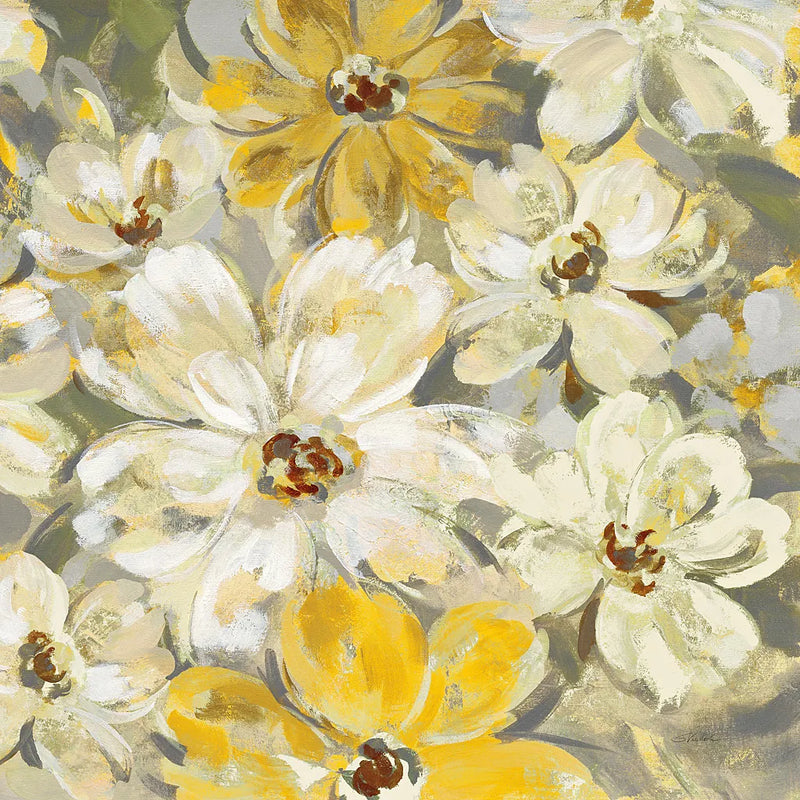 Scattered Spring Petals Yellow Gray Crop by Silvia Vassileva. SKU 34440a. Archival Giclee Fine art print for wall decor.