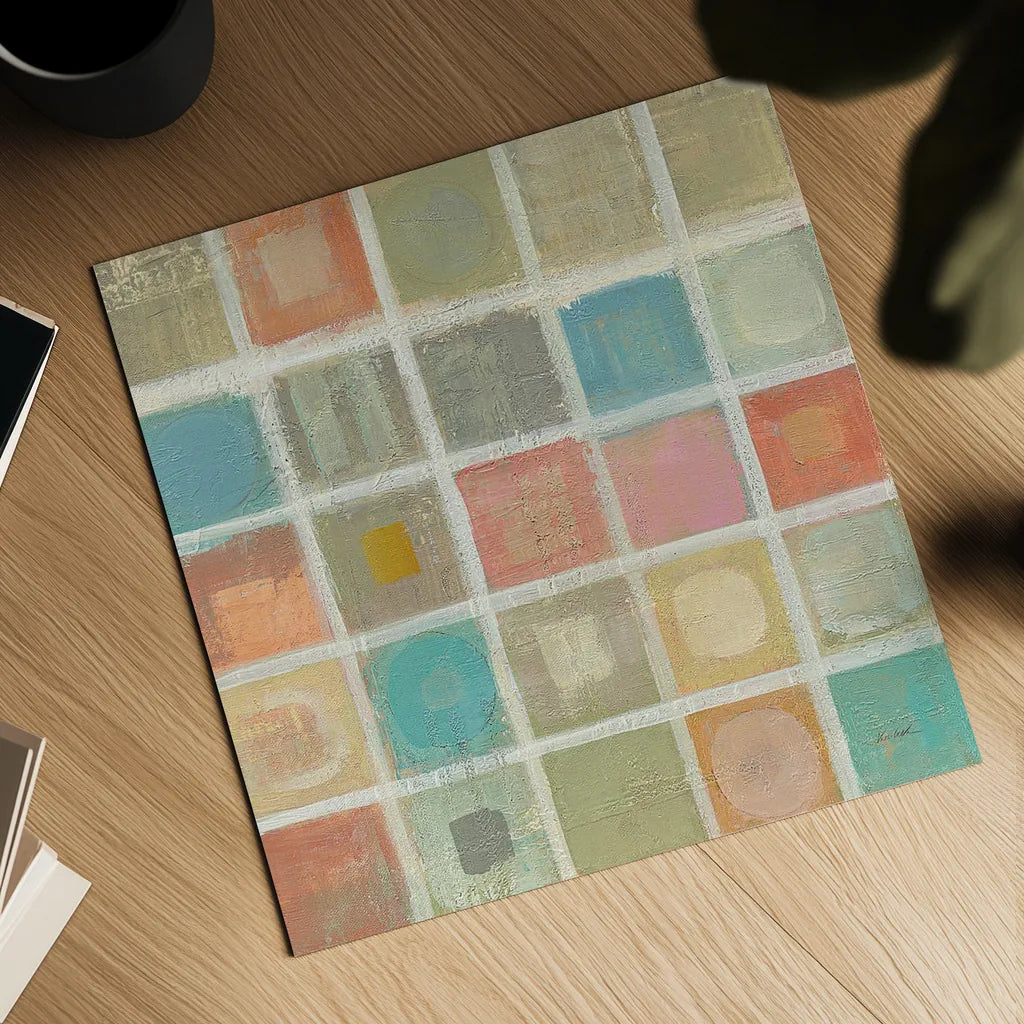 Sea Glass Mosaic Tile I by Silvia Vassileva. Shown as a detailed flat fine art print, highlighting archival giclee quality. Available as an archival giclee rolled canvas, fine art paper, or poster print. SKU 22017a.