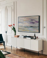 Sea and Sky by Silvia Vassileva. shown as a framed stretched canvas in a living room above a console. Available as a archival giclee rolled canvas, fine art paper, or poster print. SKU 42192i.