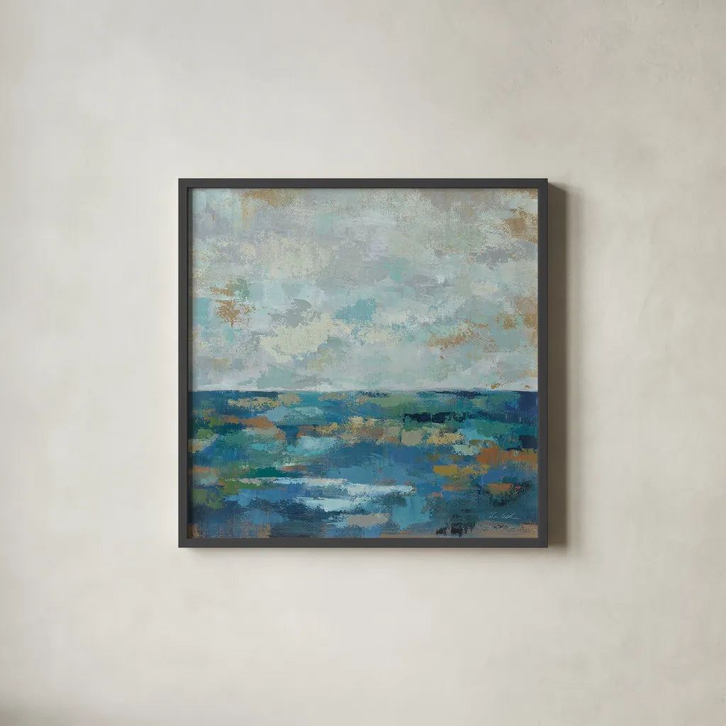 Seascape Sketches I by Silvia Vassileva. Shown in a sleek black glass frame for a contemporary gallery look. Available as an archival giclee rolled canvas, fine art paper, or poster print. SKU 13886a.