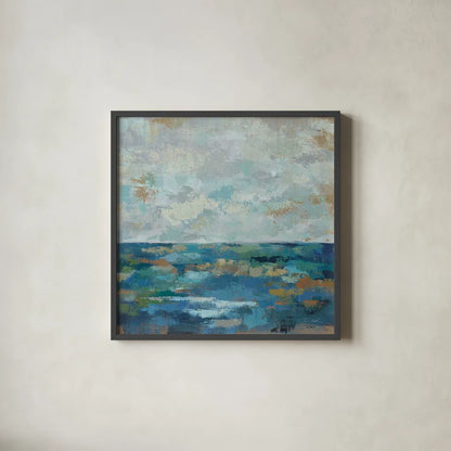 Seascape Sketches I by Silvia Vassileva. Shown in a sleek black glass frame for a contemporary gallery look. Available as an archival giclee rolled canvas, fine art paper, or poster print. SKU 13886a.