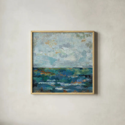 Seascape Sketches II by Silvia Vassileva. Shown in a natural wood glass frame for a timeless modern aesthetic. Available as an archival giclee rolled canvas, fine art paper, or poster print. SKU 14174a.