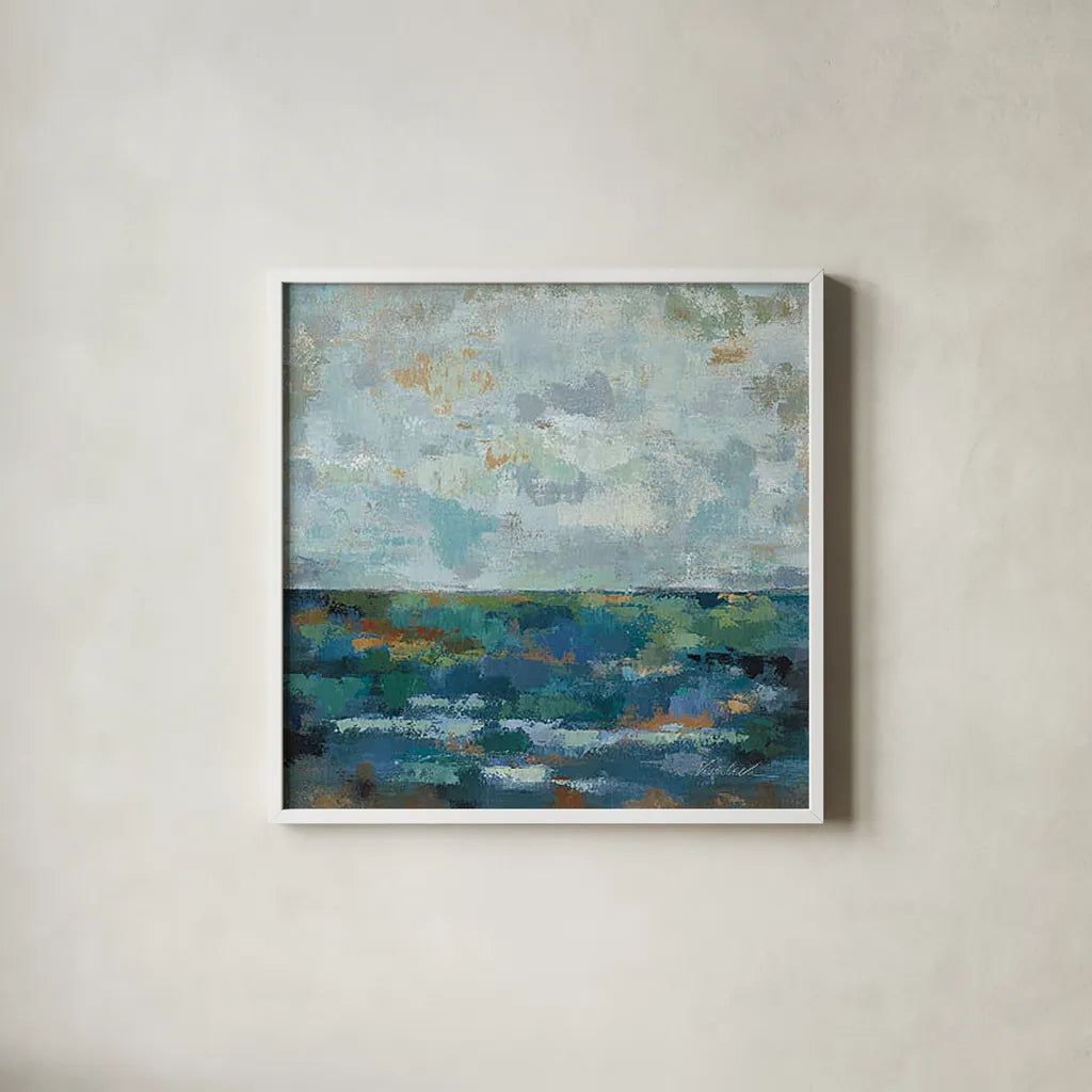 Seascape Sketches II by Silvia Vassileva. Shown in a crisp white glass frame for a clean and minimalist style. Available as an archival giclee rolled canvas, fine art paper, or poster print. SKU 14174a.