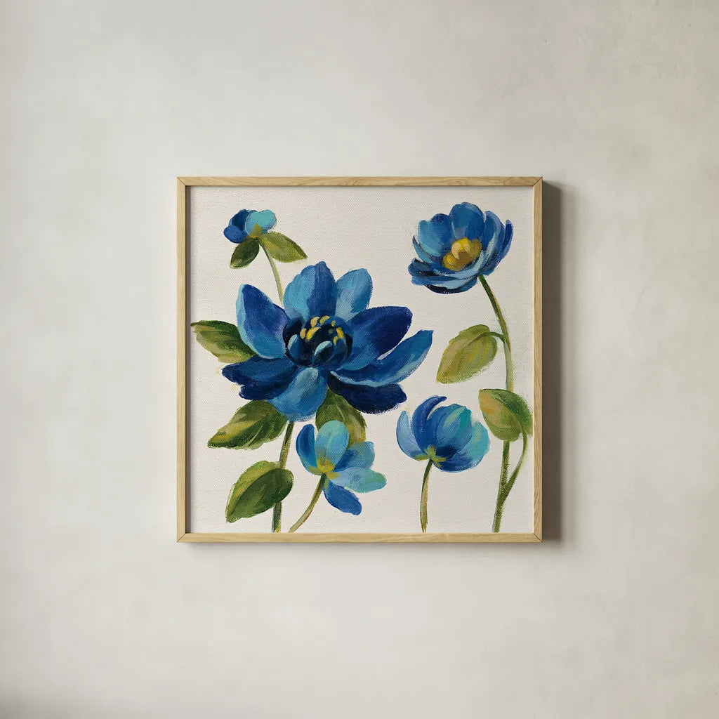 Seaside Garden I by Silvia Vassileva. Shown in a natural wood glass frame for a timeless modern aesthetic. Available as an archival giclee rolled canvas, fine art paper, or poster print. SKU 30154a.
