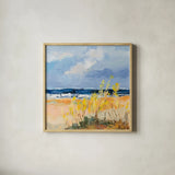Seaside I by Silvia Vassileva. Shown in a natural wood glass frame for a timeless modern aesthetic. Available as an archival giclee rolled canvas, fine art paper, or poster print. SKU 91543a.