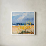 Seaside I by Silvia Vassileva. Shown in a crisp white glass frame for a clean and minimalist style. Available as an archival giclee rolled canvas, fine art paper, or poster print. SKU 91543a.