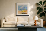 Seaside I by Silvia Vassileva. Displayed in a glass frame with matte in a clean modern living room. Available as an archival giclee rolled canvas, fine art paper, or poster print. SKU 91543a.