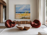 Seaside I by Silvia Vassileva. Shown as extra-large giant wall art in a modern living room. Available as an archival giclee rolled canvas, fine art paper, or poster print. SKU 91543a.