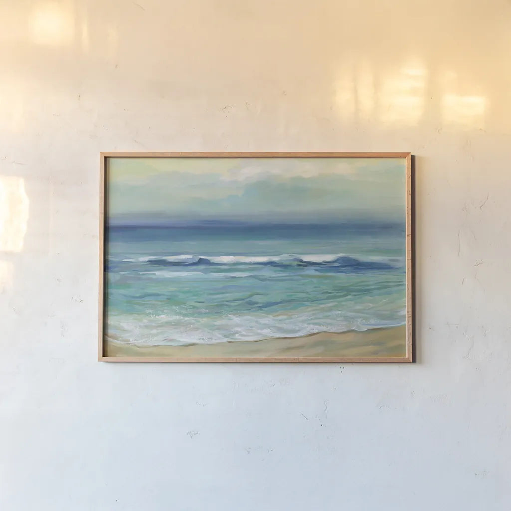 Seaside Sunrise by Silvia Vassileva. shown as a paper print in a natural frame. Available as a archival giclee rolled canvas, fine art paper, or poster print. SKU 67010i.
