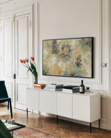 Secret Garden by Silvia Vassileva. shown as a framed stretched canvas in a living room above a console. Available as a archival giclee rolled canvas, fine art paper, or poster print. SKU 28663i.