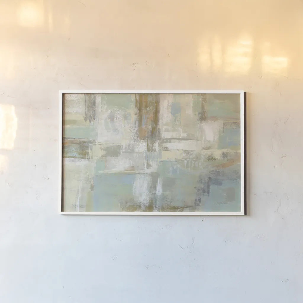 Shades of Celedon by Silvia Vassileva. shown as a paper print in a white frame. Available as a archival giclee rolled canvas, fine art paper, or poster print. SKU 35838i.