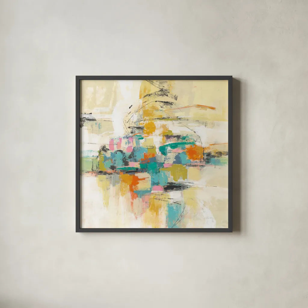 Silk Road Journey by Silvia Vassileva. Shown in a sleek black glass frame for a contemporary gallery look. Available as an archival giclee rolled canvas, fine art paper, or poster print. SKU 65605a.