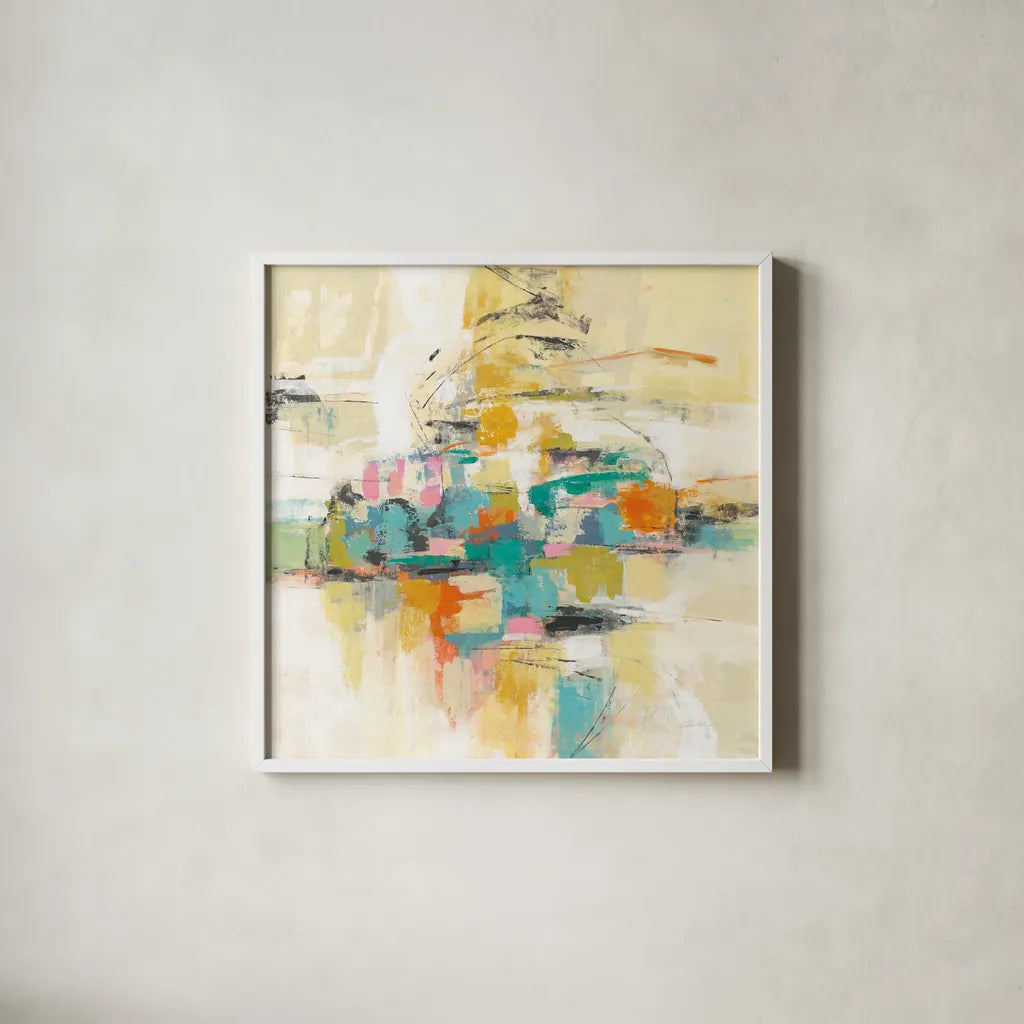 Silk Road Journey by Silvia Vassileva. Shown in a crisp white glass frame for a clean and minimalist style. Available as an archival giclee rolled canvas, fine art paper, or poster print. SKU 65605a.