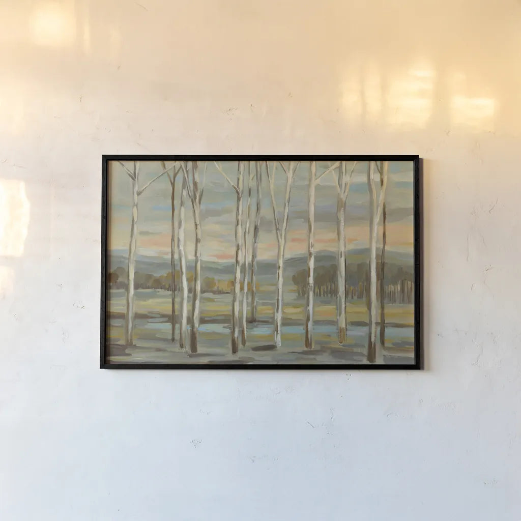 Silver Forest by Silvia Vassileva. shown as a paper print in a black flame. Available as a archival giclee rolled canvas, fine art paper, or poster print. SKU 50287i.