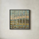 Silver Forest Crop by Silvia Vassileva. Shown in a sleek black glass frame for a contemporary gallery look. Available as an archival giclee rolled canvas, fine art paper, or poster print. SKU 50287a.