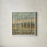 Silver Forest Crop by Silvia Vassileva. Shown in a crisp white glass frame for a clean and minimalist style. Available as an archival giclee rolled canvas, fine art paper, or poster print. SKU 50287a.