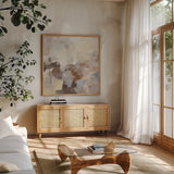 Silver Sky by Silvia Vassileva. Shown in a natural wood frame in a cozy modern living room. Available as an archival giclee rolled canvas, fine art paper, or poster print. SKU 96733a.