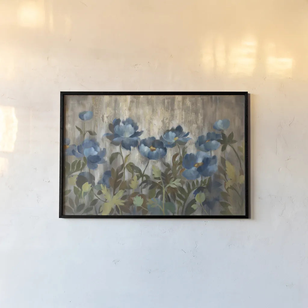 Silver and Sapphire by Silvia Vassileva. shown as a paper print in a black flame. Available as a archival giclee rolled canvas, fine art paper, or poster print. SKU 5764i.