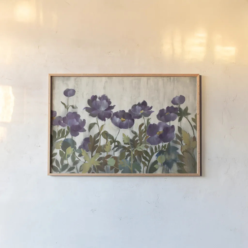 Silver and Sapphire in Plum by Silvia Vassileva. shown as a paper print in a natural frame. Available as a archival giclee rolled canvas, fine art paper, or poster print. SKU 60340i.