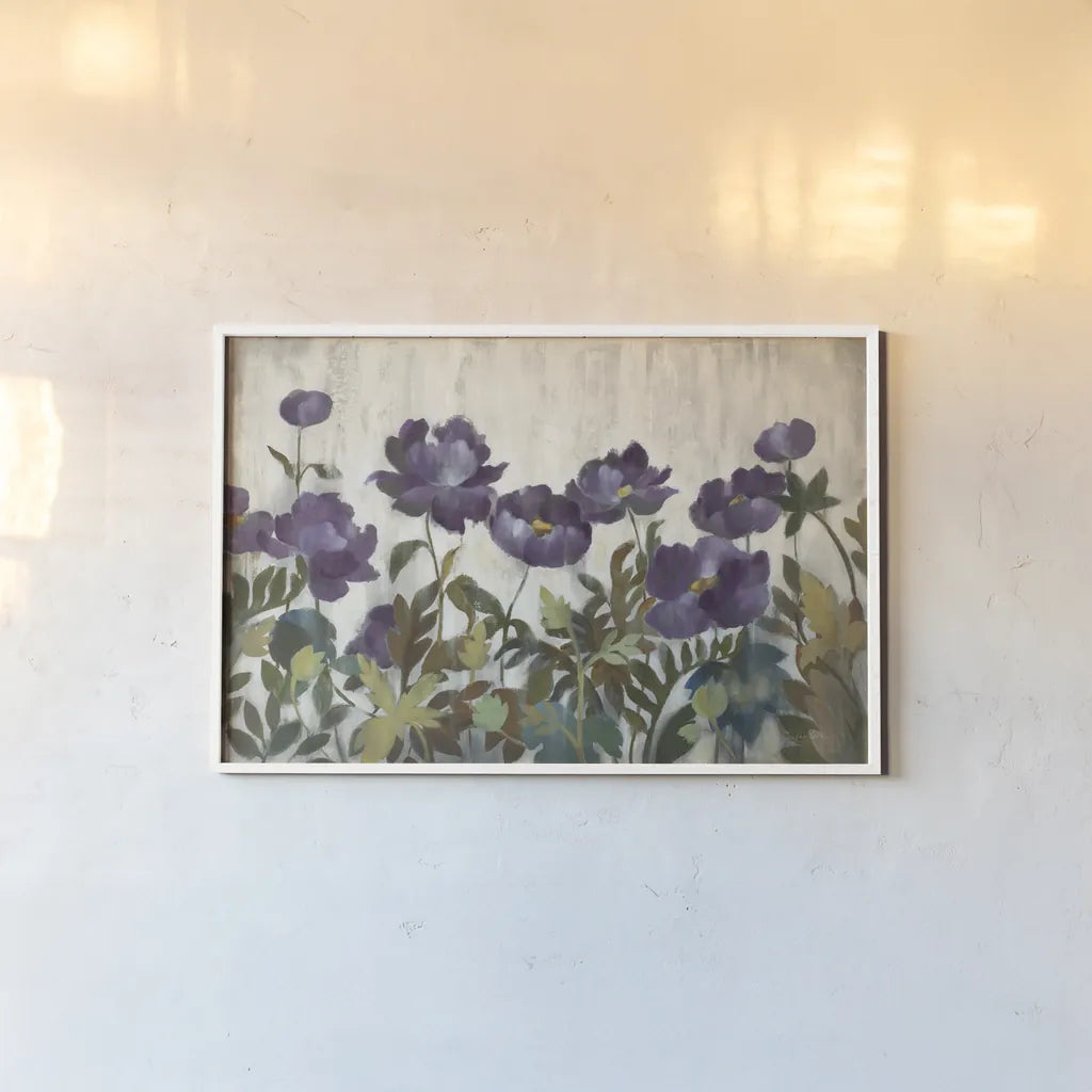 Silver and Sapphire in Plum by Silvia Vassileva. shown as a paper print in a white frame. Available as a archival giclee rolled canvas, fine art paper, or poster print. SKU 60340i.