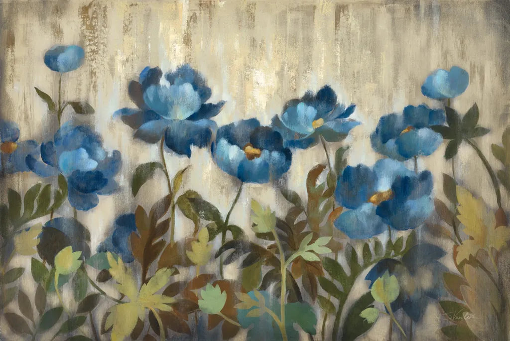 Silver and Sapphire on Cream by Silvia Vassileva. SKU 10113i. Archival Giclee Fine art print for wall decor.