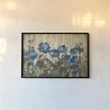 Silver and Sapphire on Cream by Silvia Vassileva. shown as a paper print in a black flame. Available as a archival giclee rolled canvas, fine art paper, or poster print. SKU 10113i.