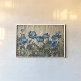 Silver and Sapphire on Cream by Silvia Vassileva. shown as a paper print in a white frame. Available as a archival giclee rolled canvas, fine art paper, or poster print. SKU 10113i.