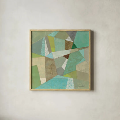 Spa Geo Metric by Silvia Vassileva. Shown in a natural wood glass frame for a timeless modern aesthetic. Available as an archival giclee rolled canvas, fine art paper, or poster print. SKU 23835a.