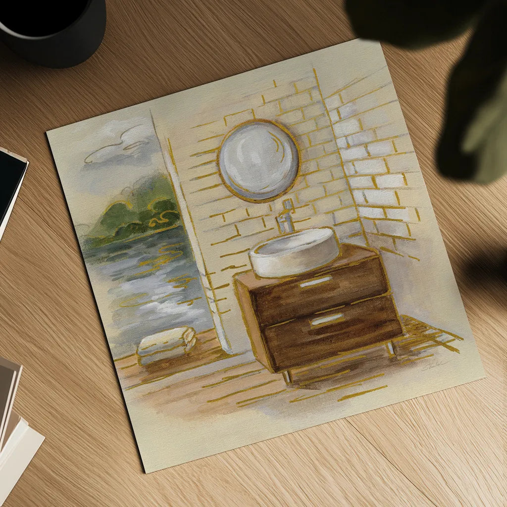 Spa by the Lake I by Silvia Vassileva. Shown as a detailed flat fine art print, highlighting archival giclee quality. Available as an archival giclee rolled canvas, fine art paper, or poster print. SKU 65832a.