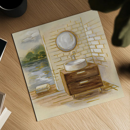 Spa by the Lake I by Silvia Vassileva. Shown as a detailed flat fine art print, highlighting archival giclee quality. Available as an archival giclee rolled canvas, fine art paper, or poster print. SKU 65832a.