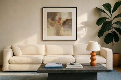 Sparkle Abstract I by Silvia Vassileva. Displayed in a glass frame with matte in a clean modern living room. Available as an archival giclee rolled canvas, fine art paper, or poster print. SKU 60170a.