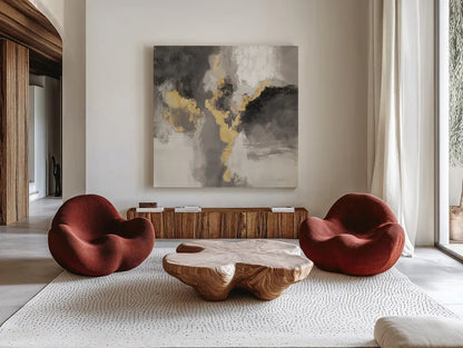 Sparkle Abstract I BWG by Silvia Vassileva. Shown as extra-large giant wall art in a modern living room. Available as an archival giclee rolled canvas, fine art paper, or poster print. SKU 75777a.