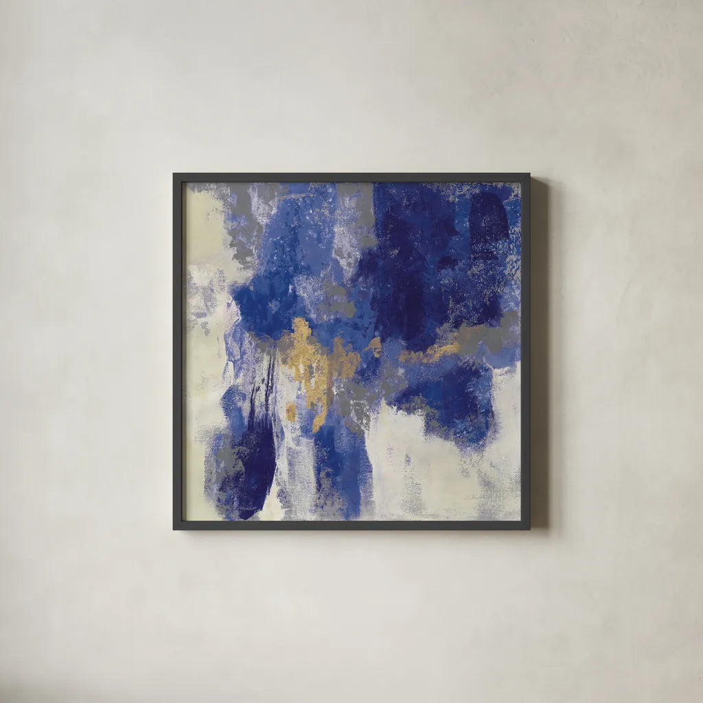 Sparkle Abstract II Blue by Silvia Vassileva. Shown in a sleek black glass frame for a contemporary gallery look. Available as an archival giclee rolled canvas, fine art paper, or poster print. SKU 65019a.