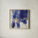 Sparkle Abstract II Blue by Silvia Vassileva. Shown in a natural wood glass frame for a timeless modern aesthetic. Available as an archival giclee rolled canvas, fine art paper, or poster print. SKU 65019a.