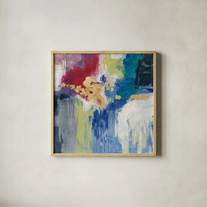 Sparkle Abstract III by Silvia Vassileva. Shown in a natural wood glass frame for a timeless modern aesthetic. Available as an archival giclee rolled canvas, fine art paper, or poster print. SKU 60172a.