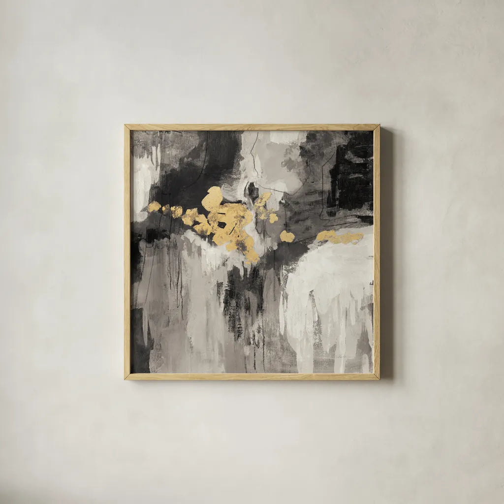 Sparkle Abstract III BWG by Silvia Vassileva. Shown in a natural wood glass frame for a timeless modern aesthetic. Available as an archival giclee rolled canvas, fine art paper, or poster print. SKU 75778a.
