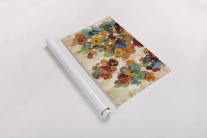 Spice and Turquoise Florals by Silvia Vassileva. shown as a rolled paper print. Available as archival giclee rolled canvas, fine art paper, or poster print. SKU 22461i.