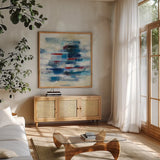 Spinnaker by Silvia Vassileva. Shown in a natural wood frame in a cozy modern living room. Available as an archival giclee rolled canvas, fine art paper, or poster print. SKU 46651a.
