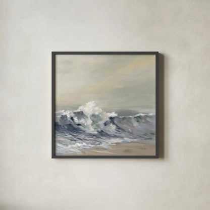 Splashing Wave by Silvia Vassileva. Shown in a sleek black glass frame for a contemporary gallery look. Available as an archival giclee rolled canvas, fine art paper, or poster print. SKU 72107a.